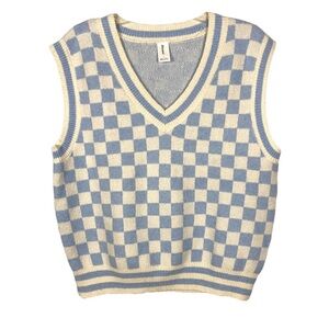 Nordstrom Abound Checkered Preppy Sweater Vest In Blue- Ivory - L